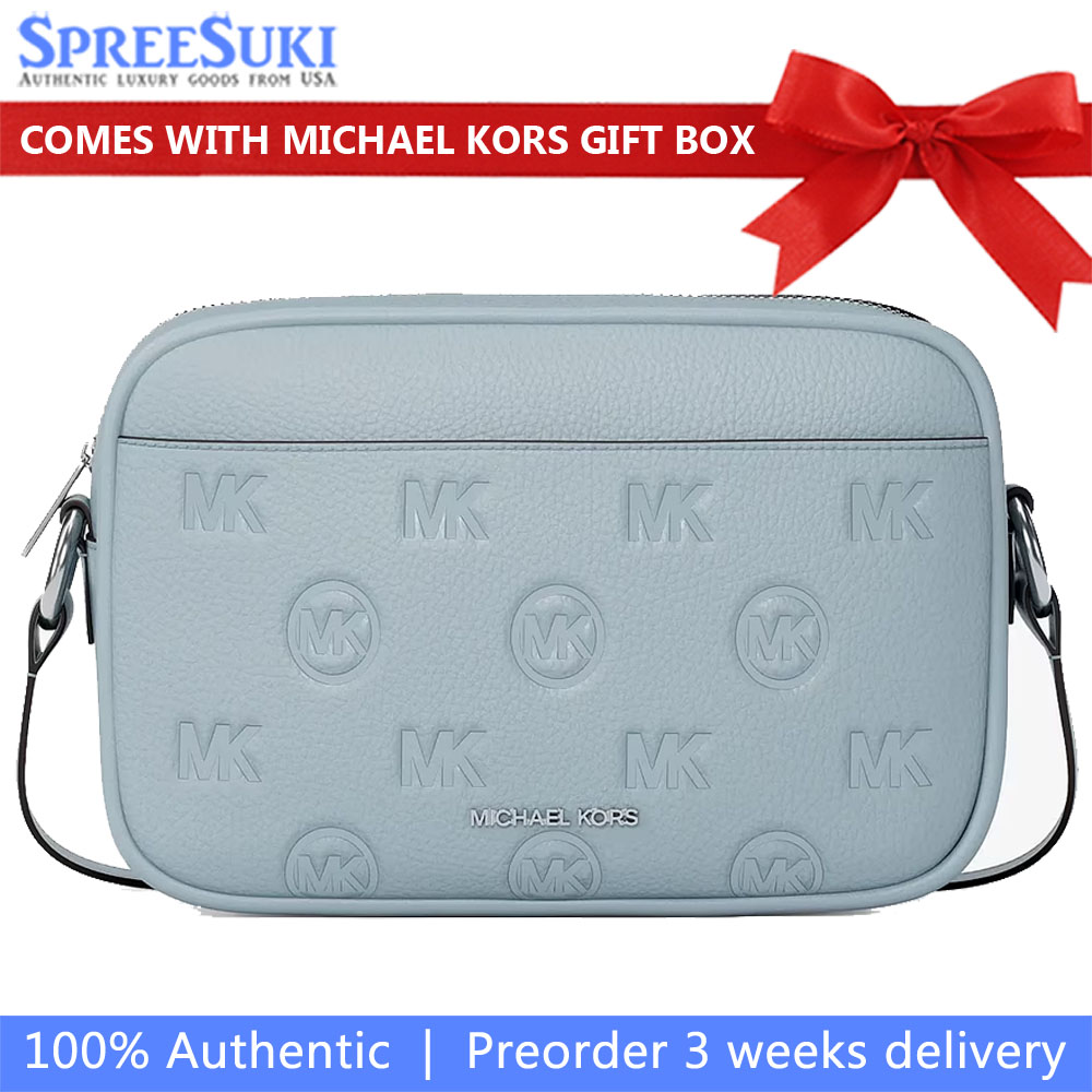 Michael Kors Jet Set Travel Large Logo Debossed Camera Crossbody Bag Pale Ocean Light blue # 35S6STVC7V