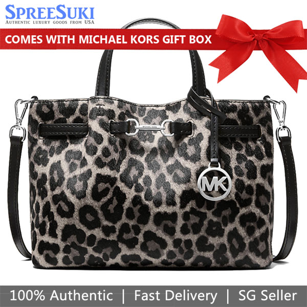Michael Kors Carson Small Leopard Print Calf Hair Satchel Black # 35F5S2ZS5H