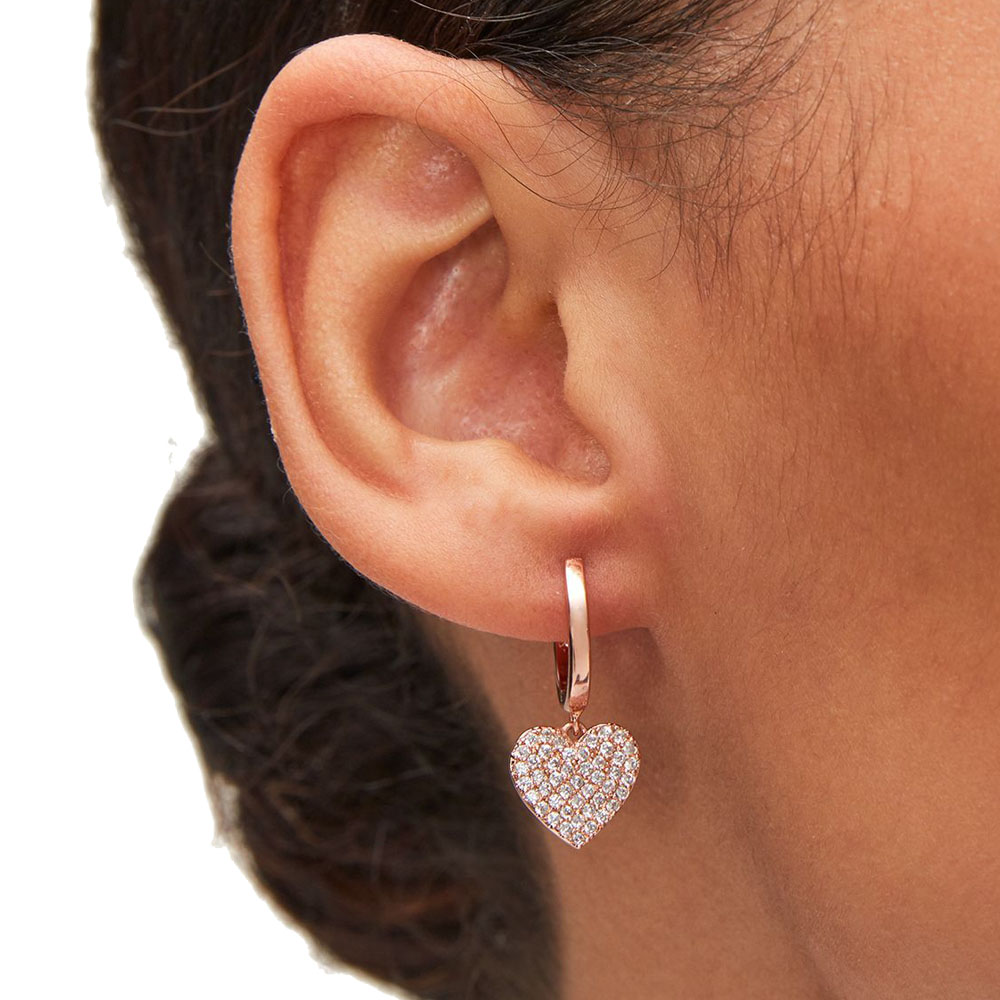 Kate Spade Yours Truly Pave Heart Drop Earrings Clear / Rose Gold # O0R00153