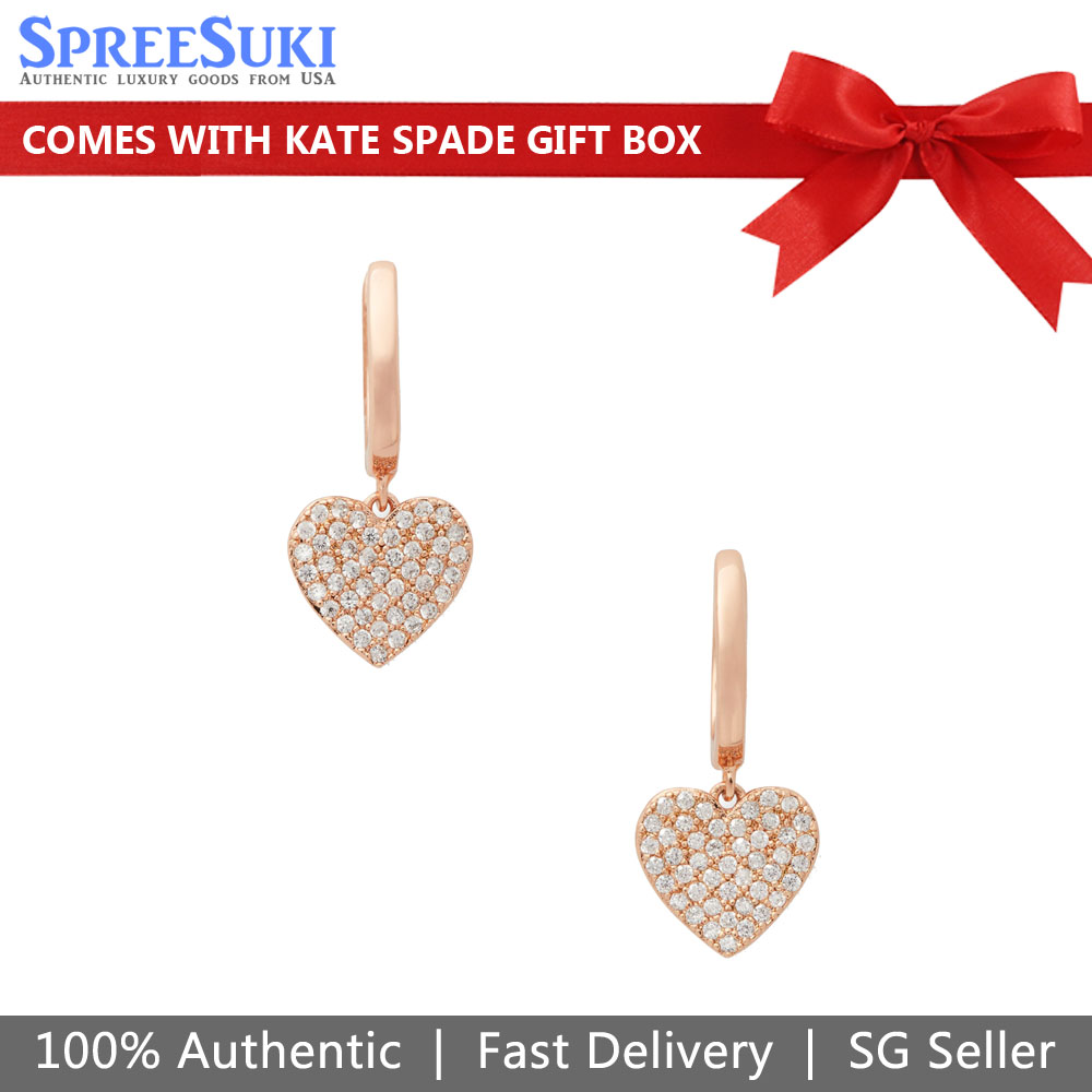 Kate Spade Yours Truly Pave Heart Drop Earrings Clear / Rose Gold # O0R00153