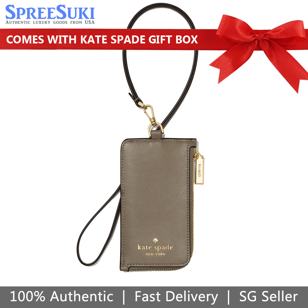 Kate Spade Card Case Lanyard Oyster Shell Grey # KN779