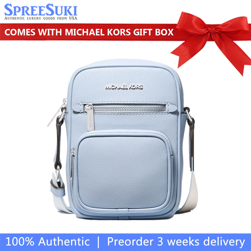 Michael Kors Jet Set Medium Leather Crossbody Bag Pale Ocean Blue # 35T4STTC2L