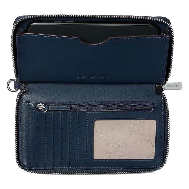 Michael Kors Jet Set Travel Large Striped Signature Logo Smartphone Wallet Navy Navy Blue # 35T6STVE3V