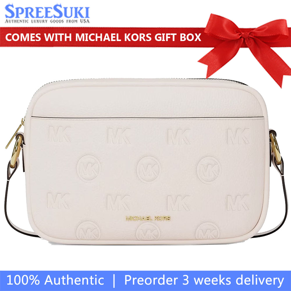 Michael Kors Jet Set Travel Large Logo Debossed Camera Crossbody Bag Light Cream # 35S6GTVC7V