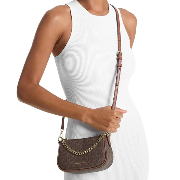 Michael Kors Carmela Small Signature Logo Convertible Crossbody Bag Brown Dark Brown # 35F4G1QC1B