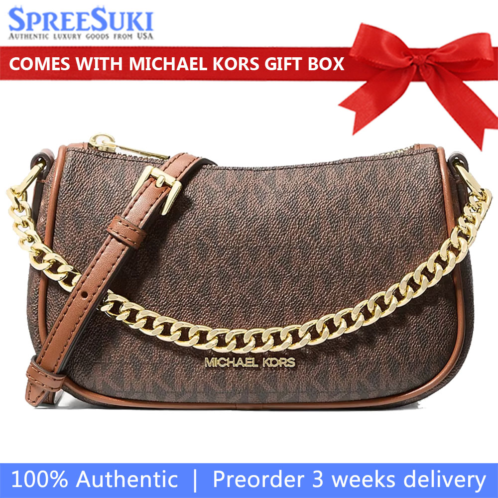 Michael Kors Carmela Small Signature Logo Convertible Crossbody Bag Brown Dark Brown # 35F4G1QC1B