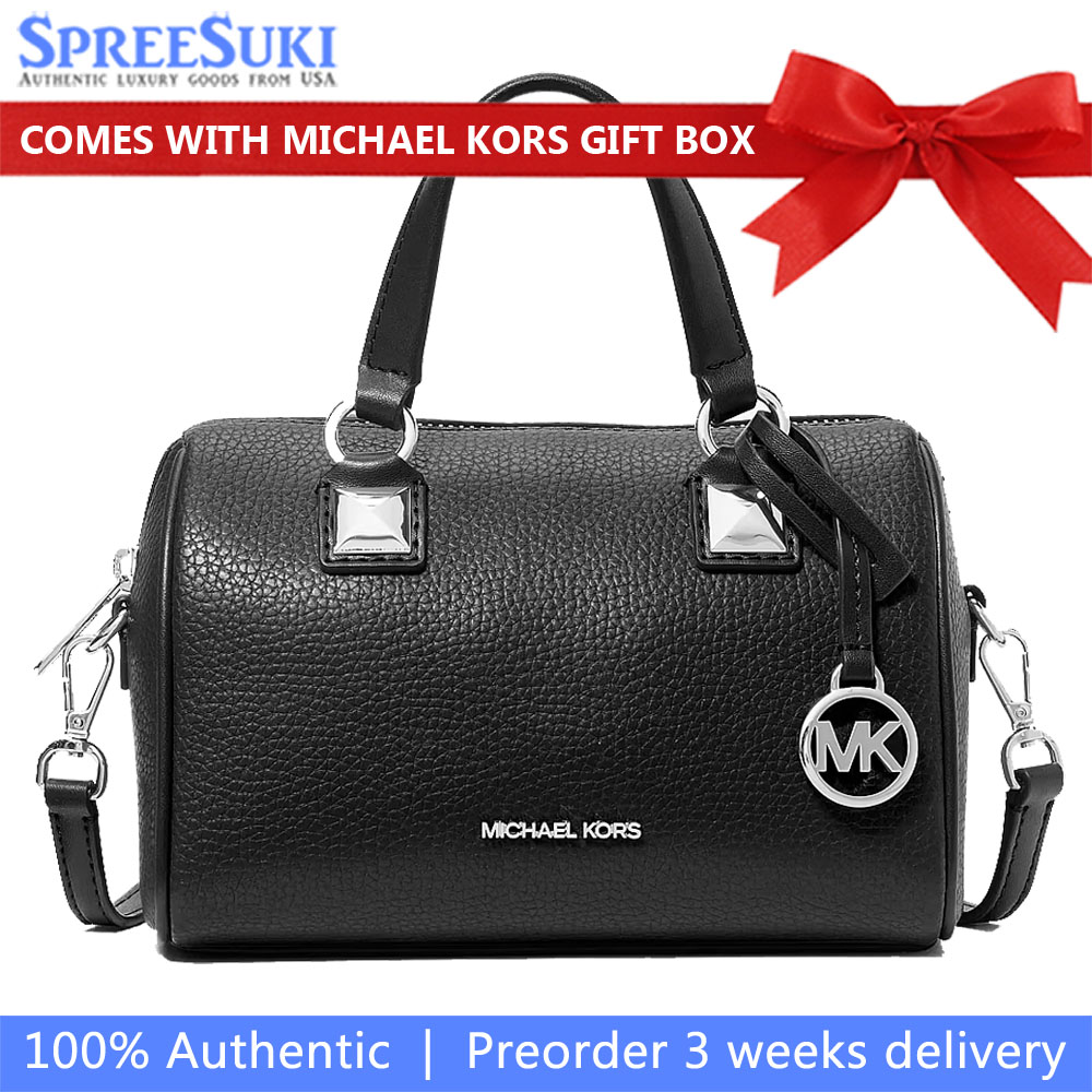 Michael Kors Grayson Small Pebbled Leather Duffel Crossbody Bag Black # 35S6SGYC1L