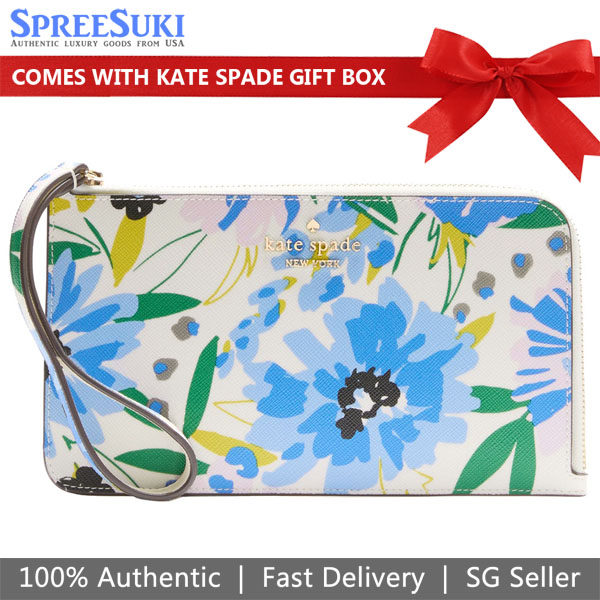 Kate Spade Lucy Floral Medium L-Zip Wristlet Cream Multi # KK928