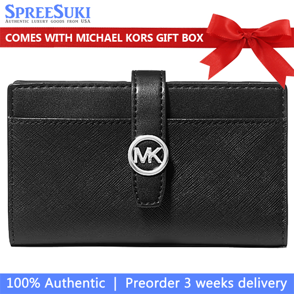 Michael Kors Greenwich Medium Saffiano Leather Bi-Fold Wallet Black # 35S5SGRF8L