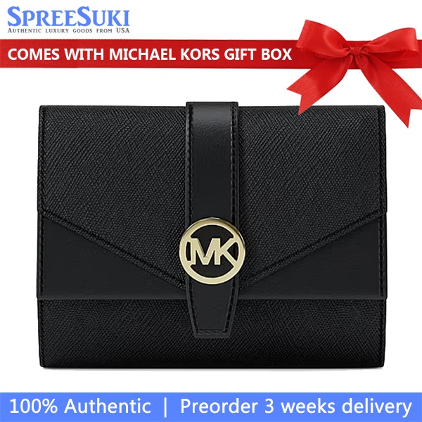 Michael Kors Greenwich Medium Saffiano Leather Trifold Wallet Black # 35S5GGRE6L