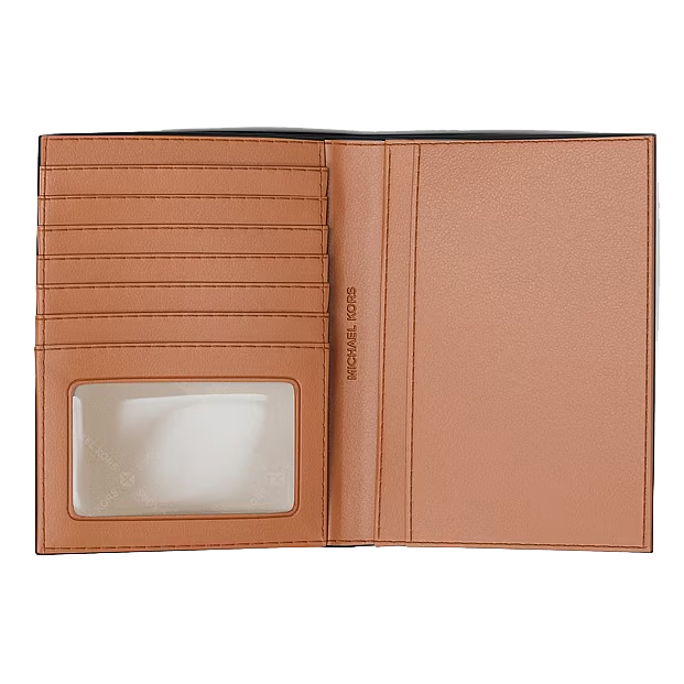 Michael Kors Jet Set Travel Medium Striped Signature Logo Passport Case Vanilla Luggage Dark Brown # 35T6GTVN8V