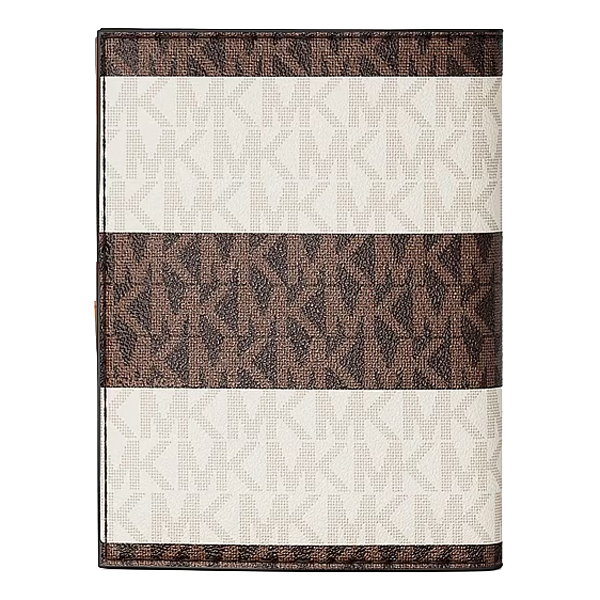 Michael Kors Jet Set Travel Medium Striped Signature Logo Passport Case Vanilla Luggage Dark Brown # 35T6GTVN8V