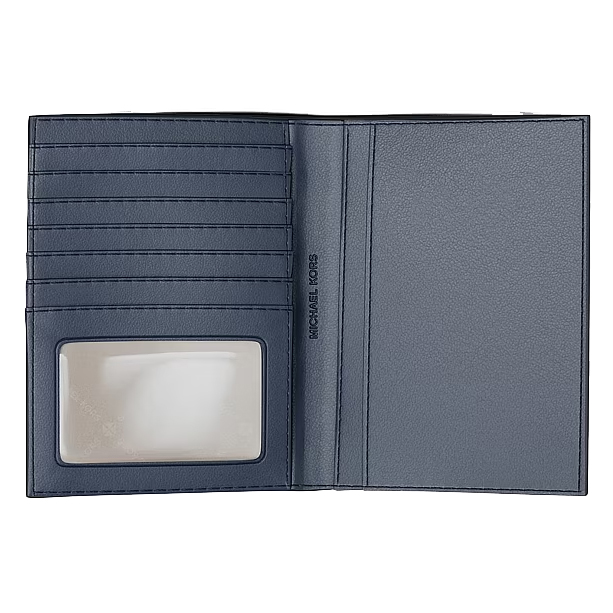 Michael Kors Jet Set Travel Medium Striped Signature Logo Passport Case Navy Navy Blue # 35T6STVN8V