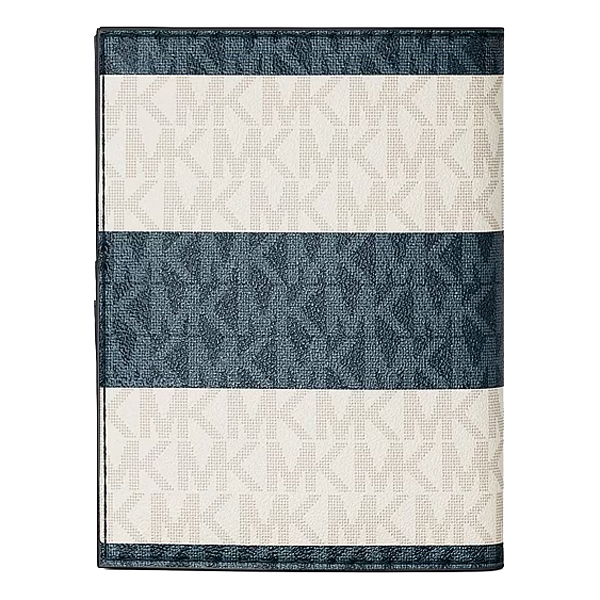 Michael Kors Jet Set Travel Medium Striped Signature Logo Passport Case Navy Navy Blue # 35T6STVN8V