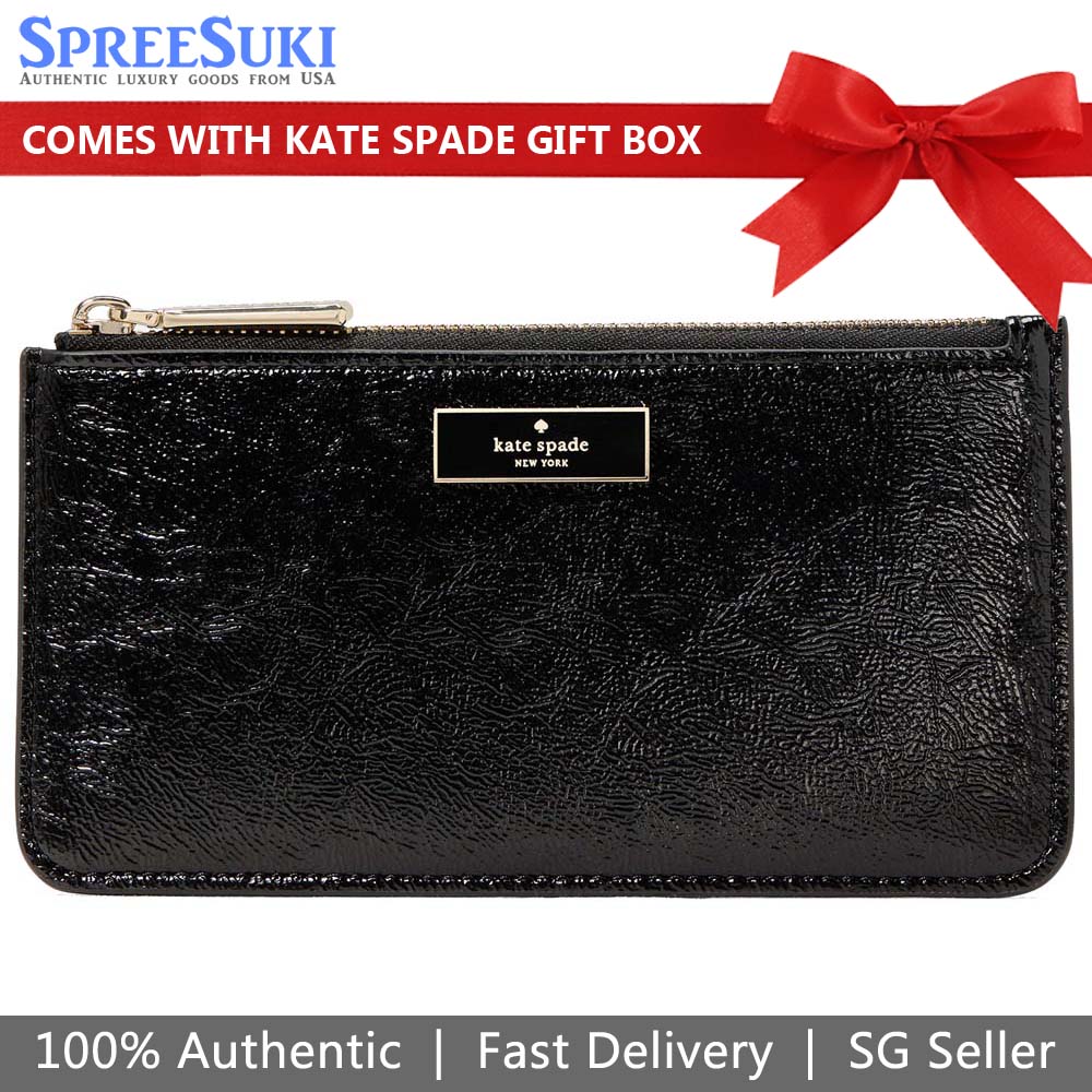 Kate Spade Bridget Crinkle Patent Large Slim Card Holder Black # KM550