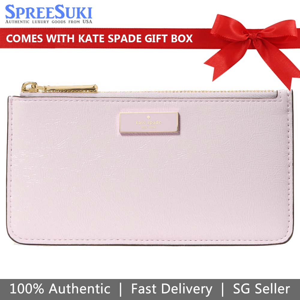 Kate Spade Bridget Crinkle Patent Large Slim Card Holder Lilac Moonlight Light Purple # KM550