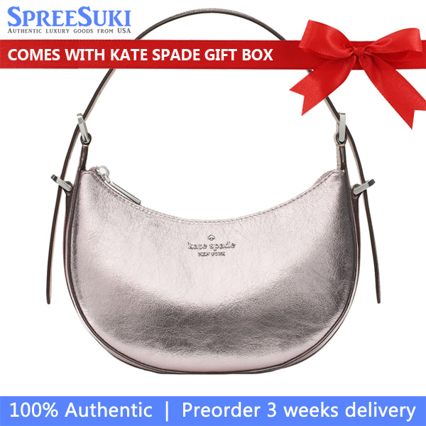 Kate Spade Nova Crinkle Metallic Small Crescent Shoulder Bag Lilac Moonlight Light Purple # KN205