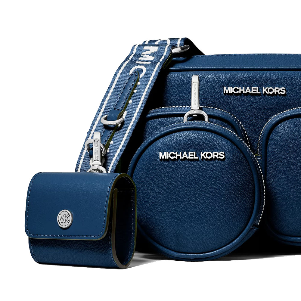 Michael Kors Jet Set Leather Medium Crossbody Bag With Case For Apple Airpods Pro Navy # 35S5STTC2L