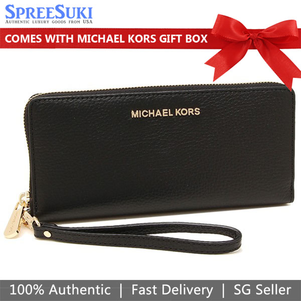 Michael Kors Long Wallet Jet Set Continental Wristlet Wallet Black # 35T7GTVE7L