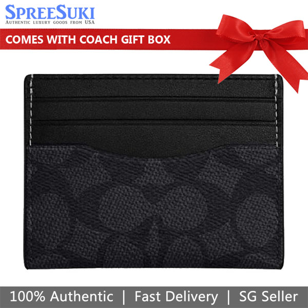 Coach Slim Id Card Case In Signature Canvas Charcoal Black # CW366
