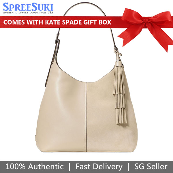 Kate Spade 454 Suede Fringe Large Shoulder Bag Light Sand # KN584