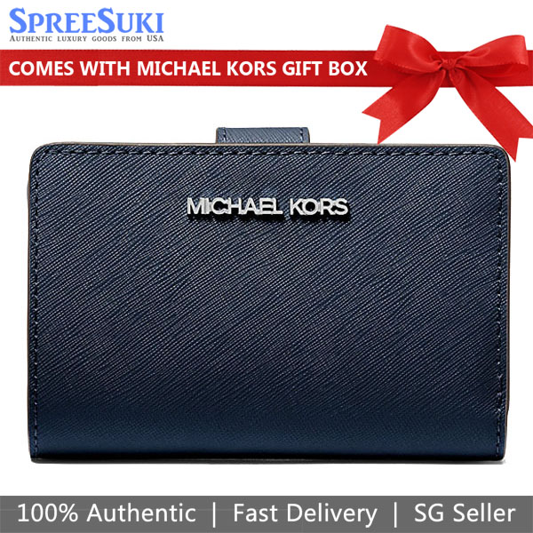 Michael Kors Medium Saffiano Leather Wallet Navy Navy Blue # 35R4STVF6L