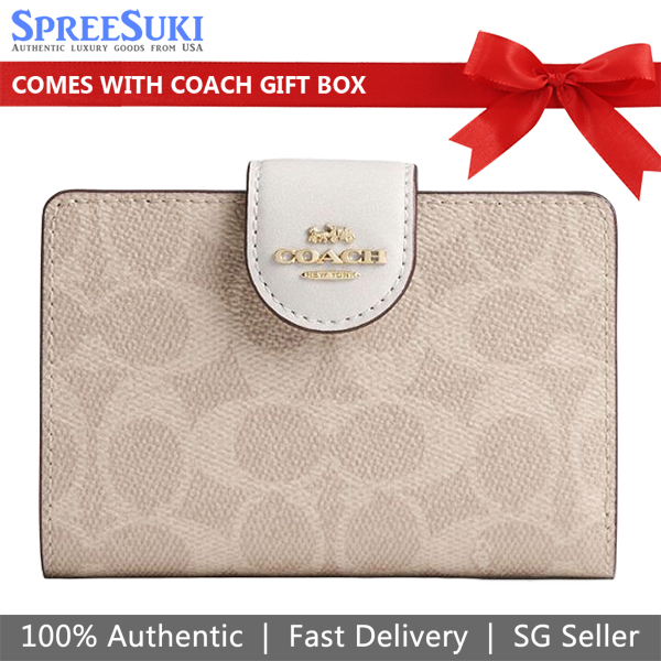 Coach Medium Corner Zip Wallet In Signature Canvas Sand Chalk Beige # CW786