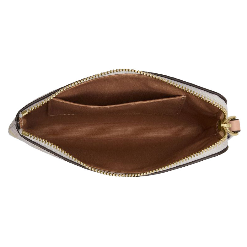 Coach Small Wristlet Pouch Wallet Corner Zip Wristlet In Signature Canvas Chalk Pink White # CEF73