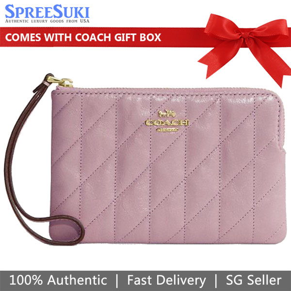 Coach Small Wristlet Pouch Wallet Corner Zip Wristlet With Quilting Carnation Pink # CEF80