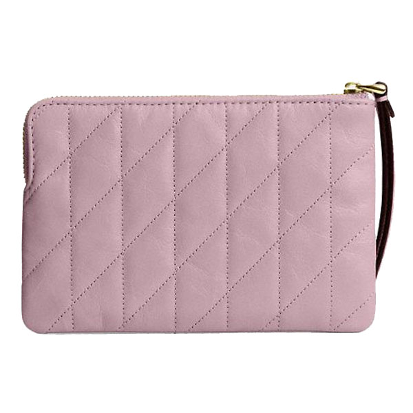 Coach Small Wristlet Pouch Wallet Corner Zip Wristlet With Quilting Carnation Pink # CEF80