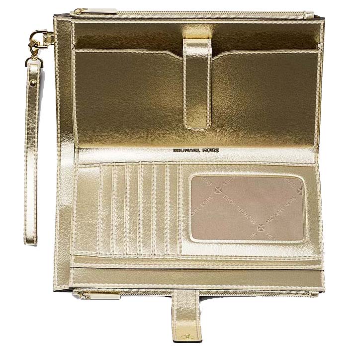 Michael Kors Jet Set Travel Large Signature Logo Wristlet Pale Gold # 35H1GTVW3V