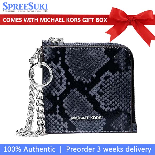 Michael Kors Jet Set Travel Medium Snake Embossed Chain Wallet Navy # 35S6STVC8G