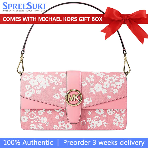 Michael Kors Greenwich Medium Printed Signature Logo Convertible Shoulder Bag Carnation Pink # 35S6GGRL2Y