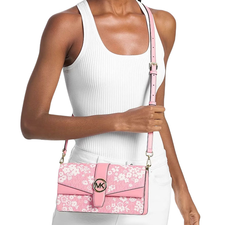Michael Kors Greenwich Medium Printed Signature Logo Convertible Shoulder Bag Carnation Pink # 35S6GGRL2Y