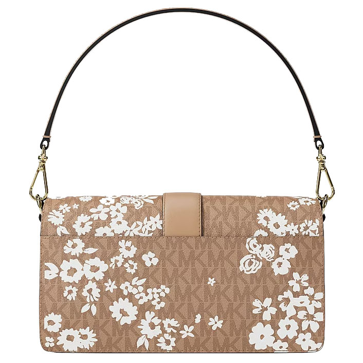 Michael Kors Greenwich Medium Printed Signature Logo Convertible Shoulder Bag Camel Beige # 35S6GGRL2Y