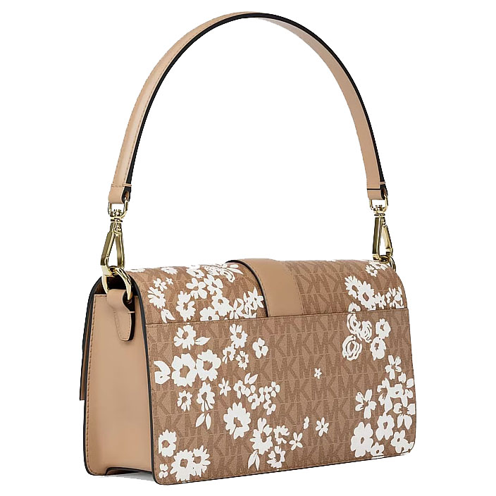 Michael Kors Greenwich Medium Printed Signature Logo Convertible Shoulder Bag Camel Beige # 35S6GGRL2Y