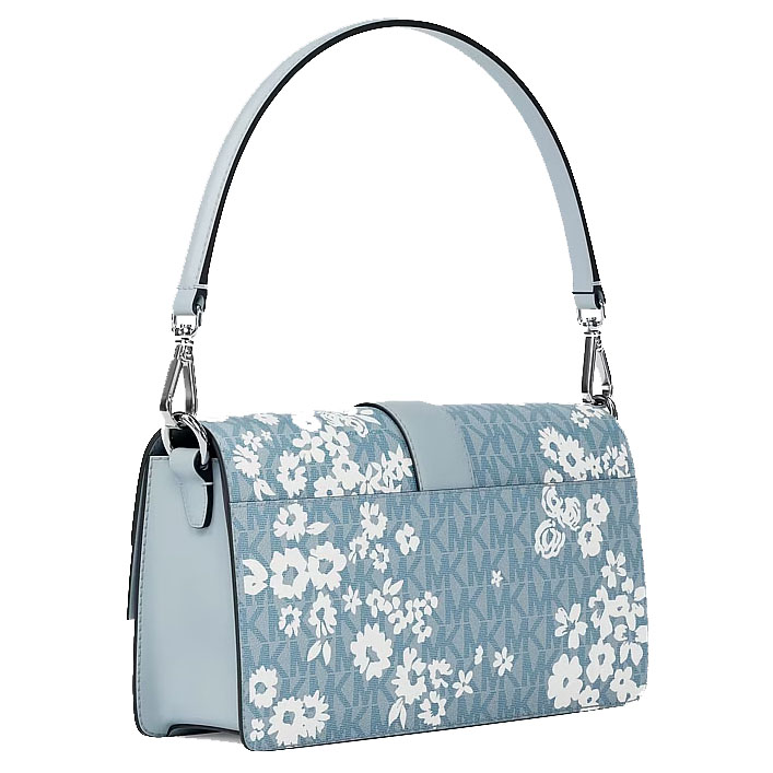 Michael Kors Greenwich Medium Printed Signature Logo Convertible Shoulder Bag Pale Ocean Light blue # 35S6SGRL2Y