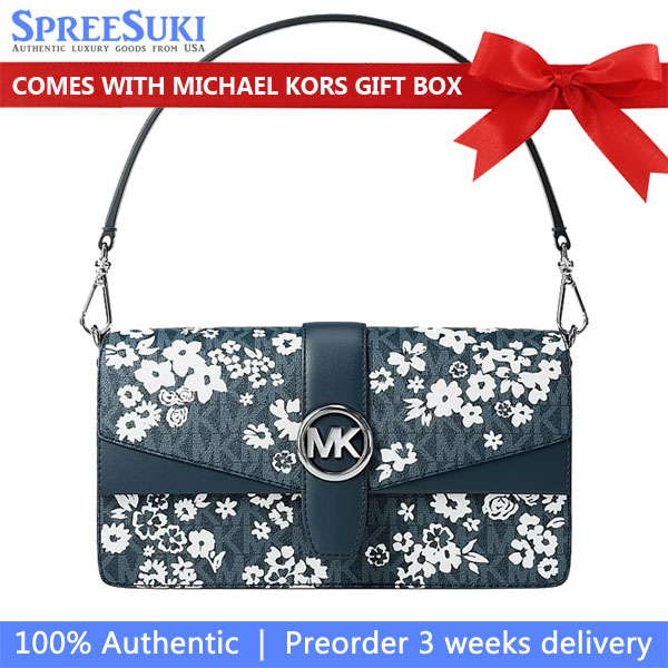 Michael Kors Greenwich Medium Printed Signature Logo Convertible Shoulder Bag Admiral Navy # 35S6SGRL2Y