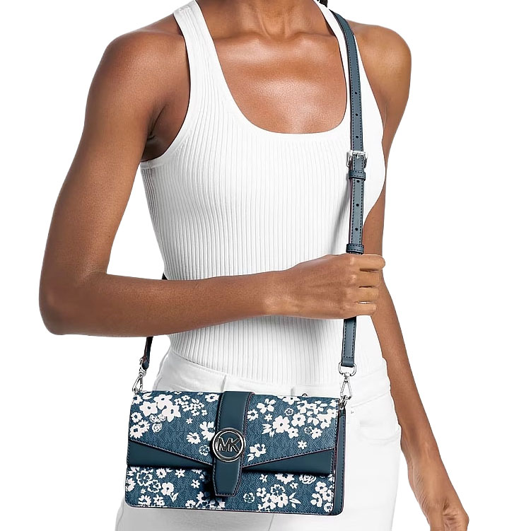 Michael Kors Greenwich Medium Printed Signature Logo Convertible Shoulder Bag Admiral Navy # 35S6SGRL2Y