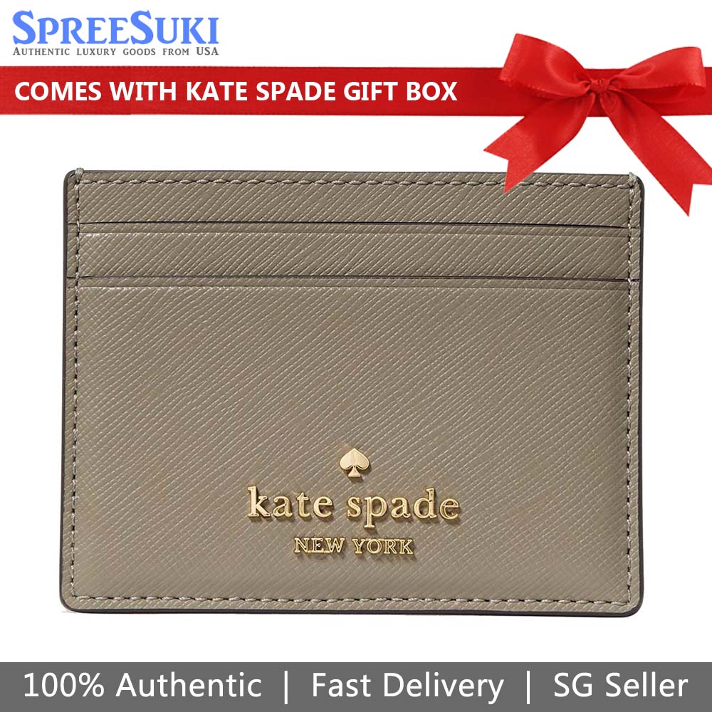 Kate Spade Small Slim Card Holder Oyster Shell Grey # KN760