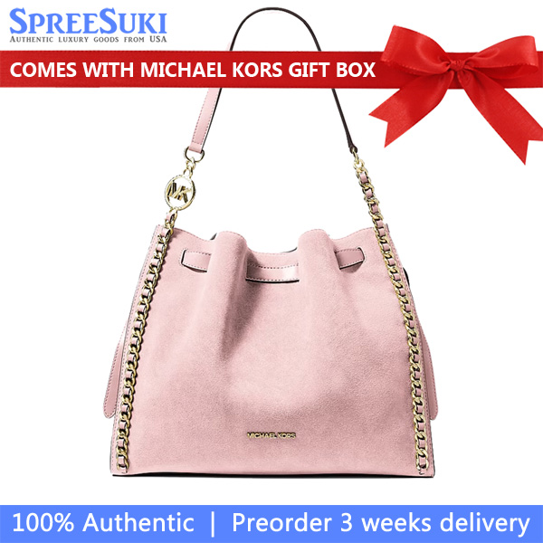 Michael Kors Mina Large Suede Chain Shoulder Bag Powder Blush Blush Pink # 35F4G4ML3S