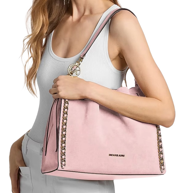 Michael Kors Mina Large Suede Chain Shoulder Bag Powder Blush Blush Pink # 35F4G4ML3S