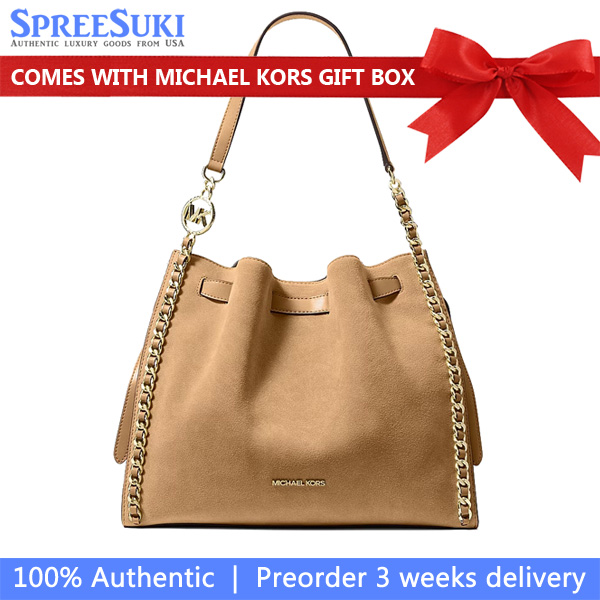 Michael Kors Mina Large Suede Chain Shoulder Bag Camel Beige # 35F4G4ML3S