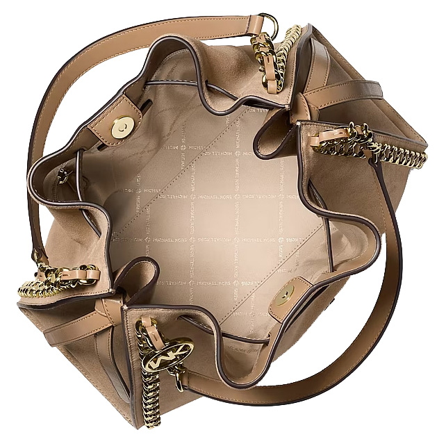 Michael Kors Mina Large Suede Chain Shoulder Bag Camel Beige # 35F4G4ML3S