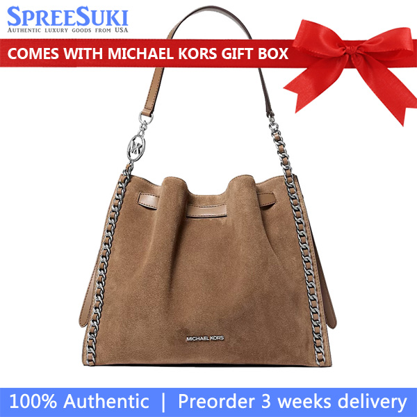 Michael Kors Mina Large Suede Chain Shoulder Bag Driftwood Brown # 35F5S4ML3S