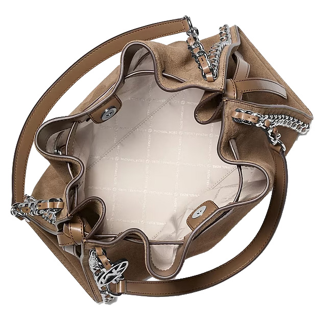 Michael Kors Mina Large Suede Chain Shoulder Bag Driftwood Brown # 35F5S4ML3S