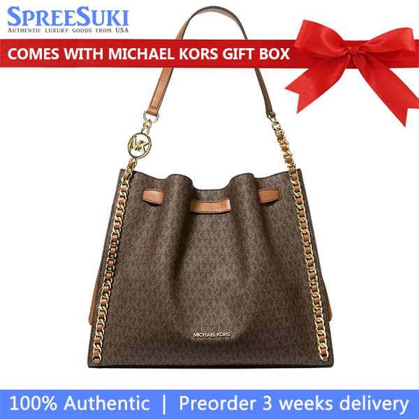 Michael Kors Mina Large Signature Logo Chain Shoulder Bag Brown # 35H3G4ML3B