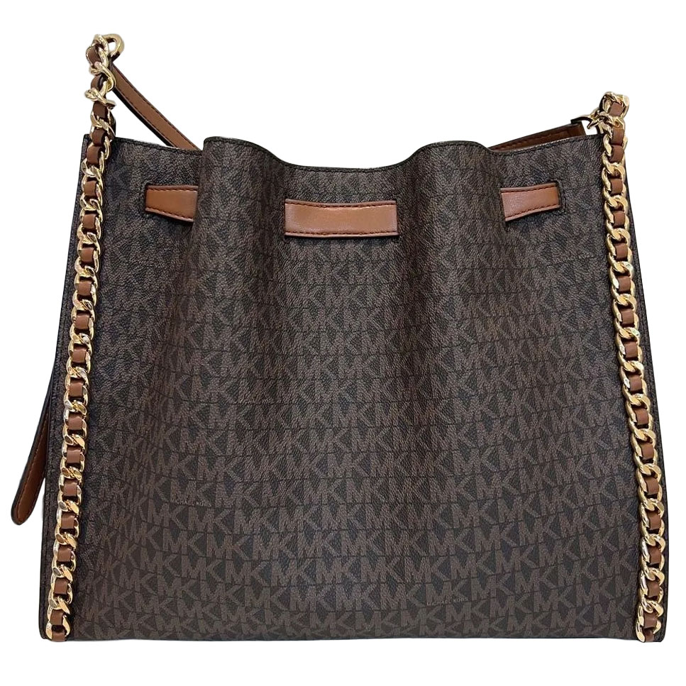 Michael Kors Mina Large Signature Logo Chain Shoulder Bag Brown # 35H3G4ML3B