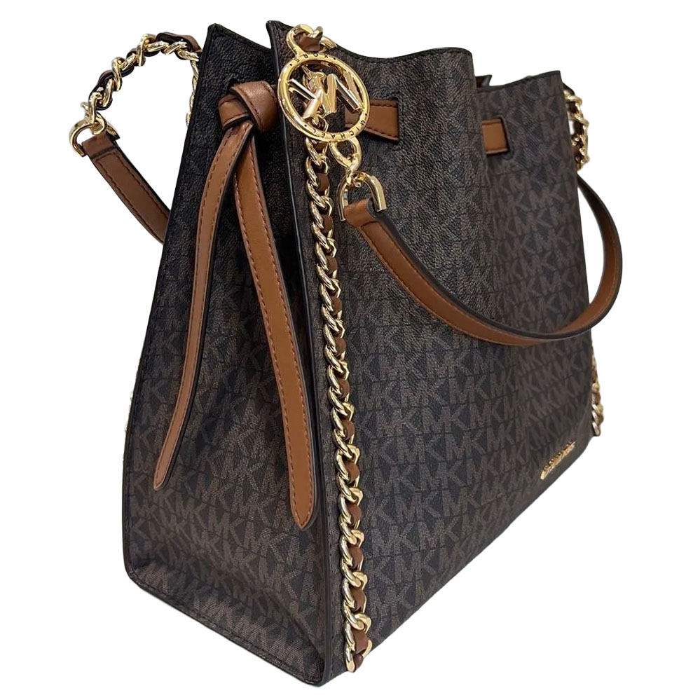 Michael Kors Mina Large Signature Logo Chain Shoulder Bag Brown # 35H3G4ML3B