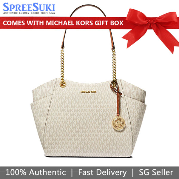 Michael Kors Jet Set Travel Large Chain Shoulder Tote Vanilla Off White # 35S4GTVT3B